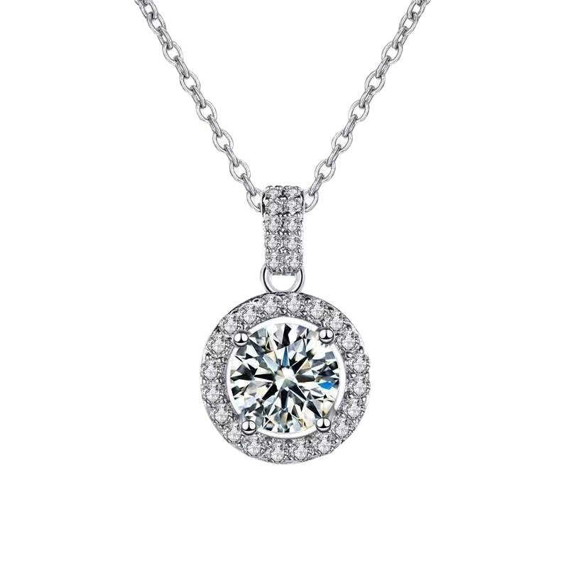 S925 Sterling Silver Moissanite round Bag Clavicle Pendant Necklace