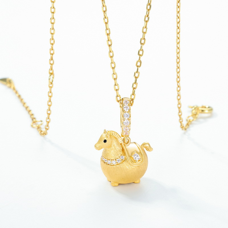 S925 Sterling Silver Zodiac Horse Cute Zircon Pendant Necklace