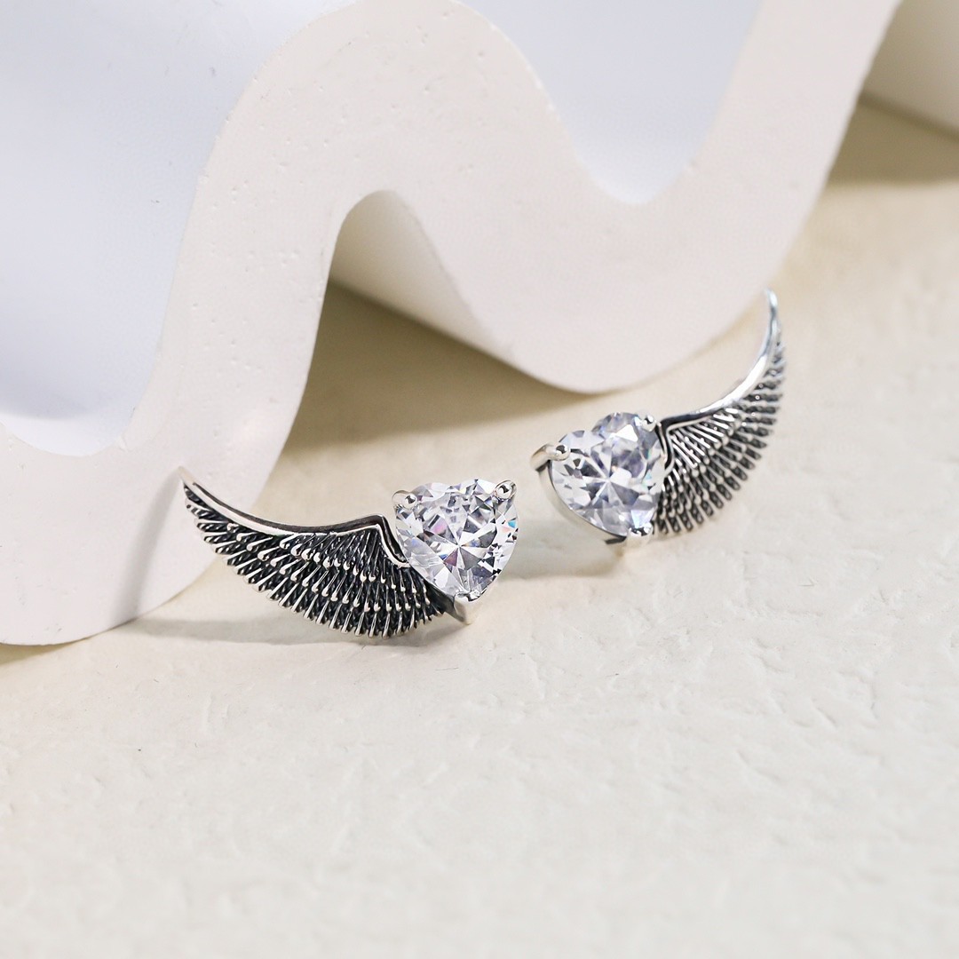 S925 Silver Halloween Devil and Angel Wing Stud Earrings