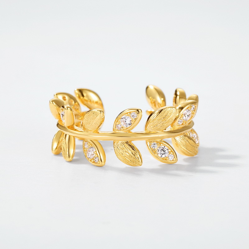 S925 Sterling Silver Gold-Plated Wheat Ear Zircon Ring