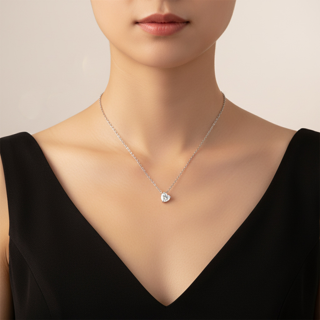S925 Silver Heart-Shaped Moissanite Pendant Necklace