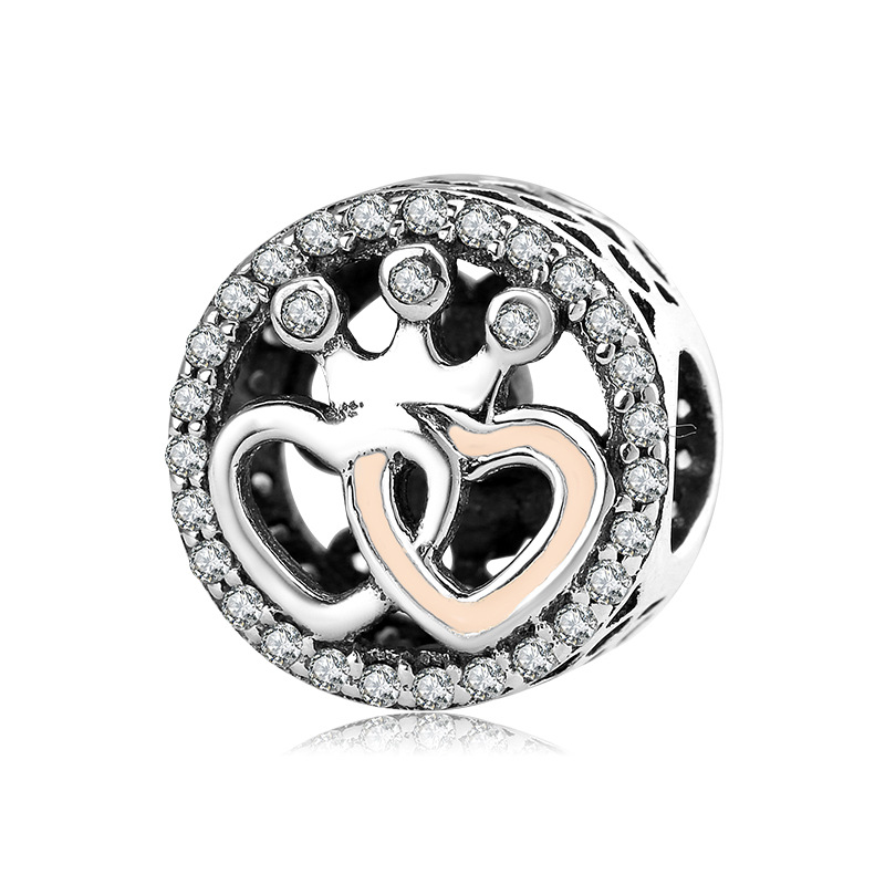 S925 Sterling Silver Heart Crown Zircon Inlaid Bead Pendant