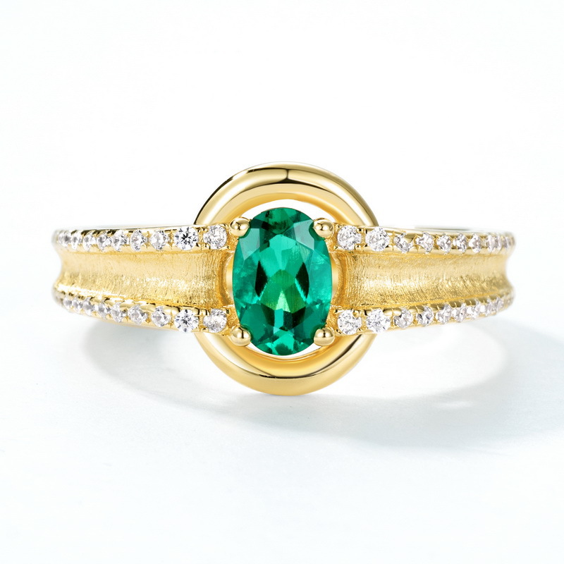 S925 Sterling Silver Gold-Plated Emerald Ring