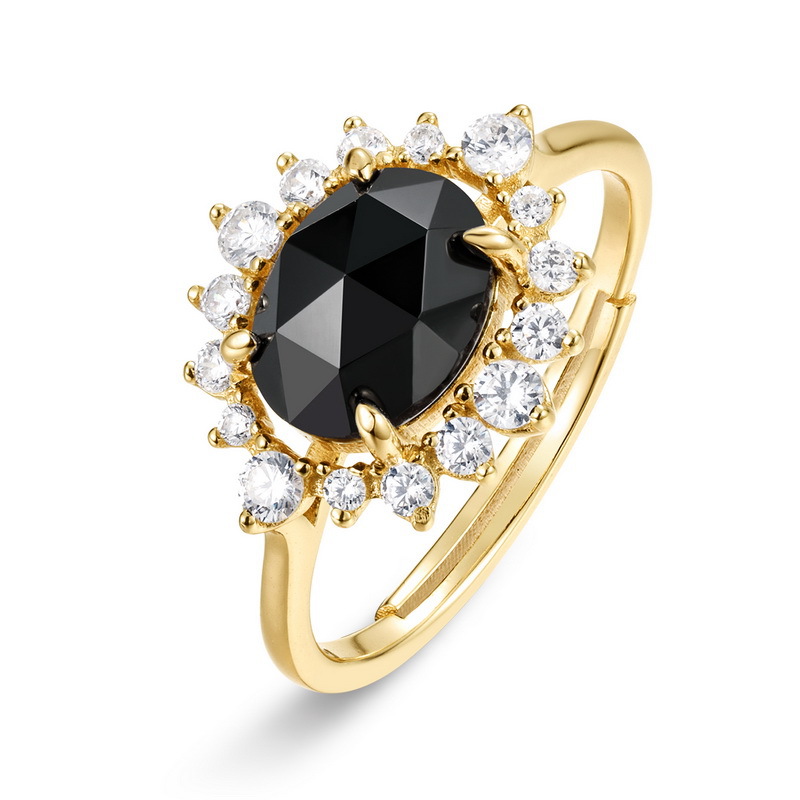 S925 Sterling Silver Gold-Plated Black Onyx Ring