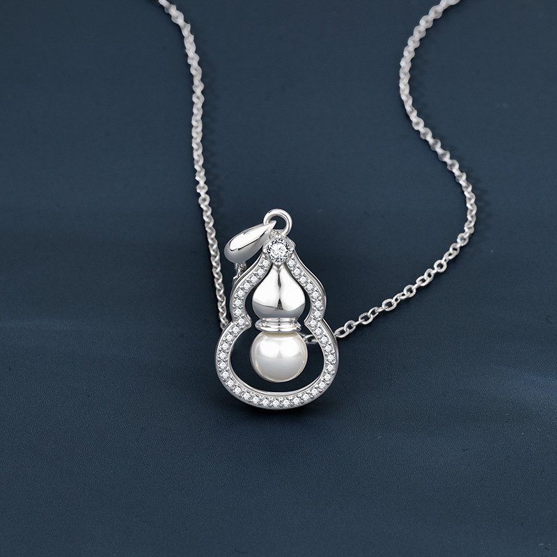 S925 Sterling Silver Moissanite Pearl Gourd Pendent Necklace