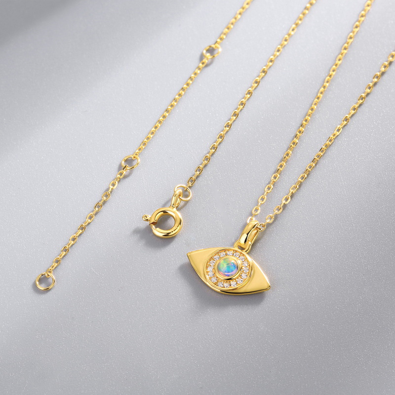 S925 Sterling Silver Gold-Plated Evil Eye Zircon-Inlaid Pendant Necklace
