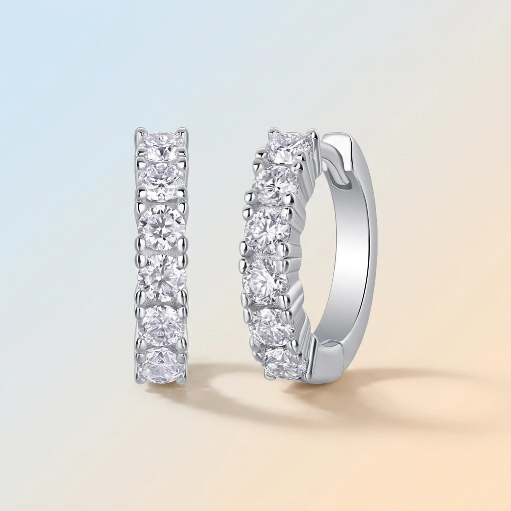 S925 Silver Earrings with Elaborate Moissanite Inlay 