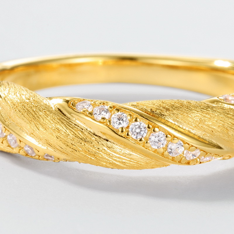 S925 Sterling Silver Gold-Plated Twist Zircon Ring