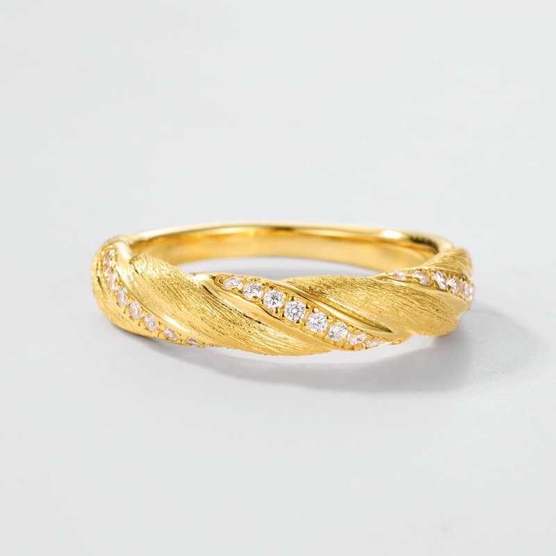 S925 Sterling Silver Gold-Plated Twist Zircon Ring