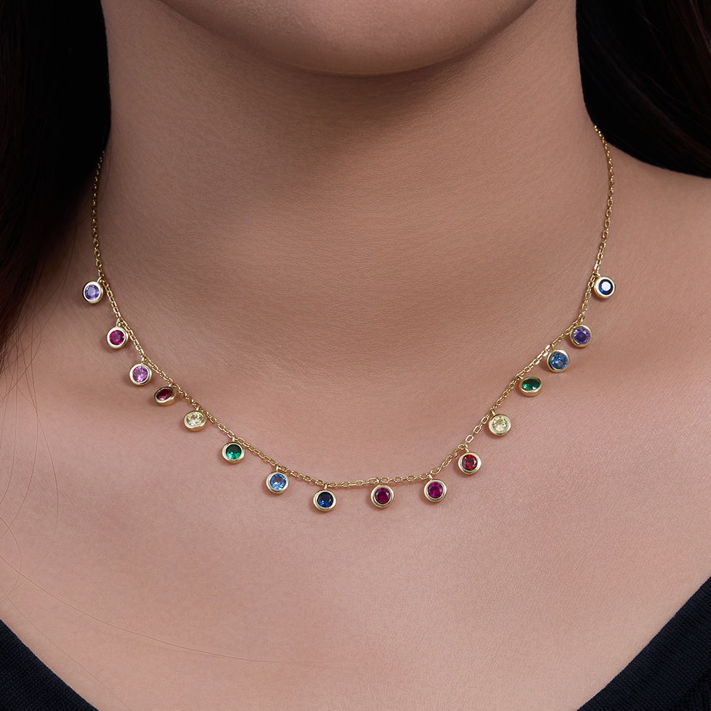 S925 Sterling Silver Colorful Round Zircon Necklace