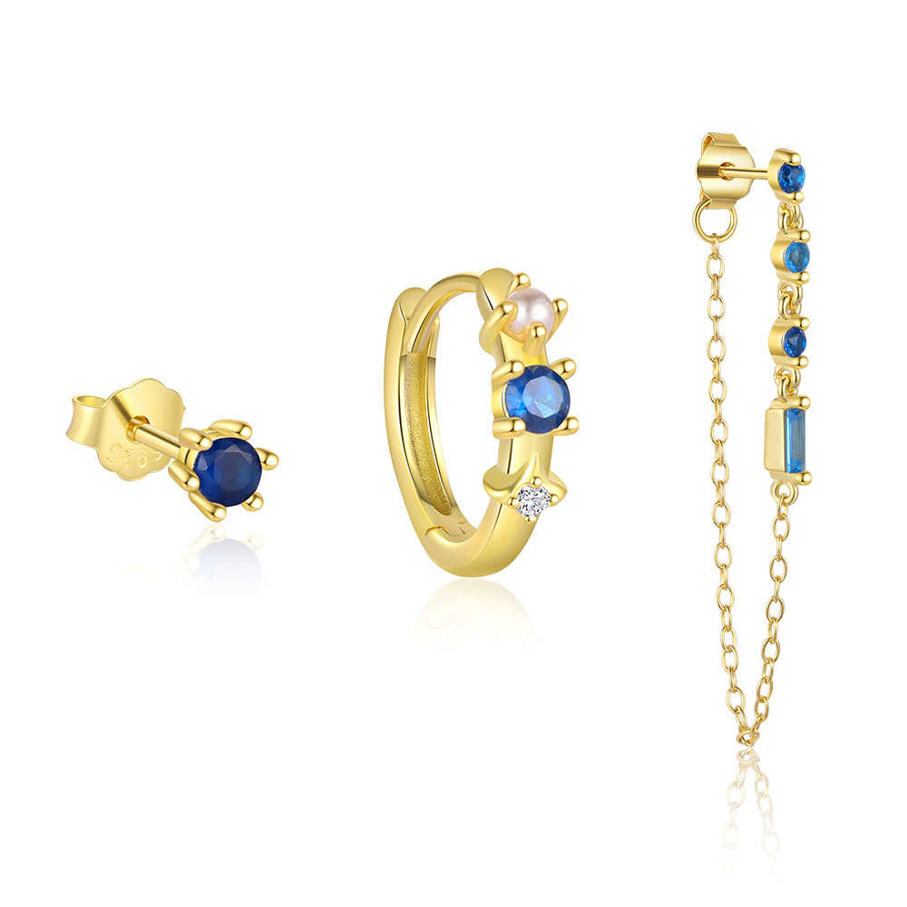 S925 Sterling Silver Blue Zircon Stud Earring Set