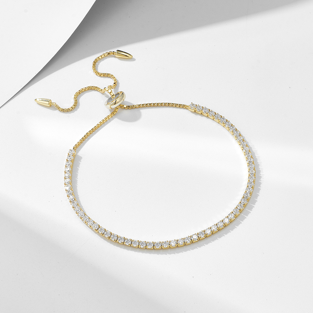 S925 Sterling Silver Full round Zircon Inlaid Pull Adjustable Bracelet
