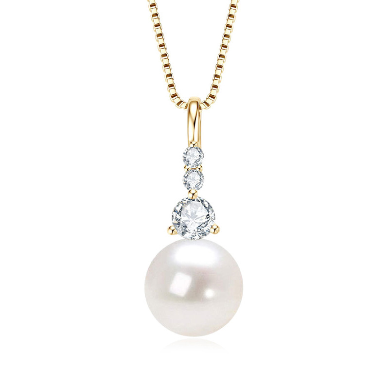 S925 Sterling Silver Moissanite Pendant Pearl Necklace