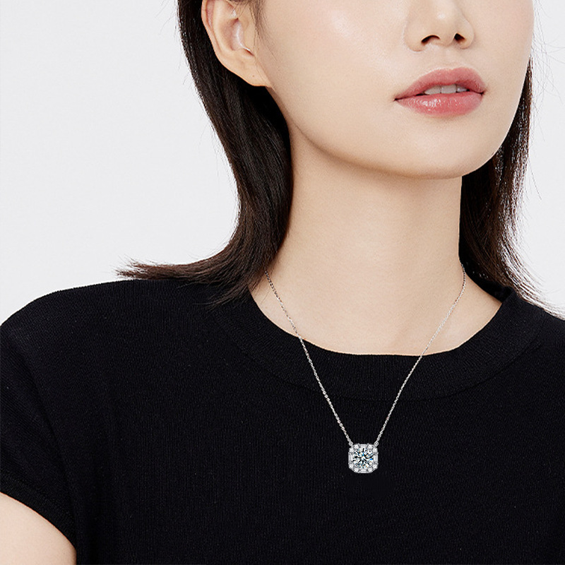 S925 Sterling Silver Moissanite Pendant  Cube Sugar Necklace