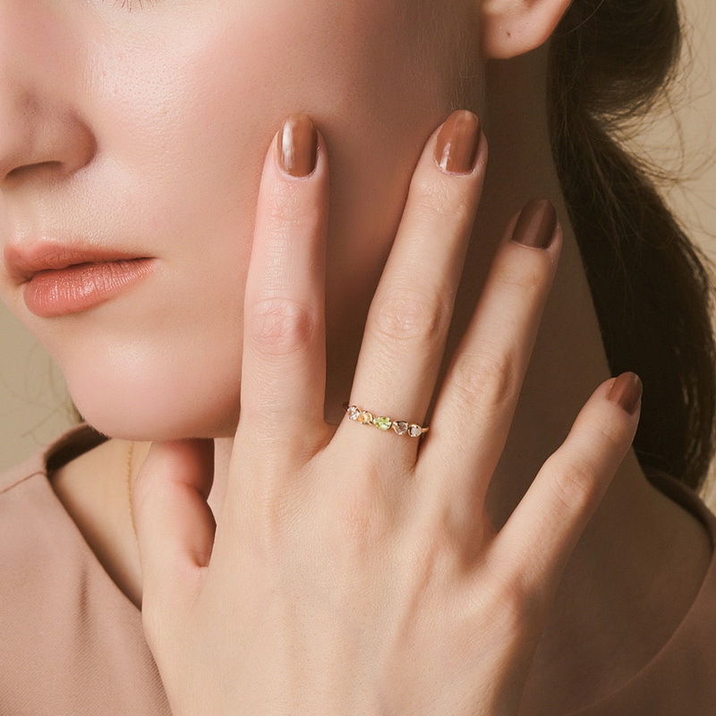 S925 Sterling Silver Gold-Plated Natural Peridot Ring