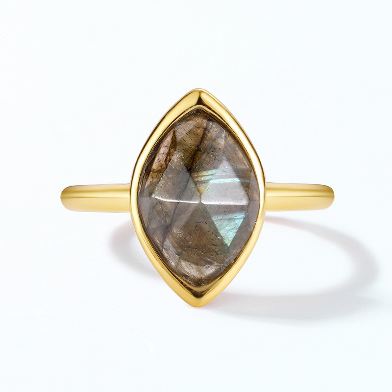 S925 Sterling Silver Gold-Plated Multi-Color Labradorite Rhombus Ring