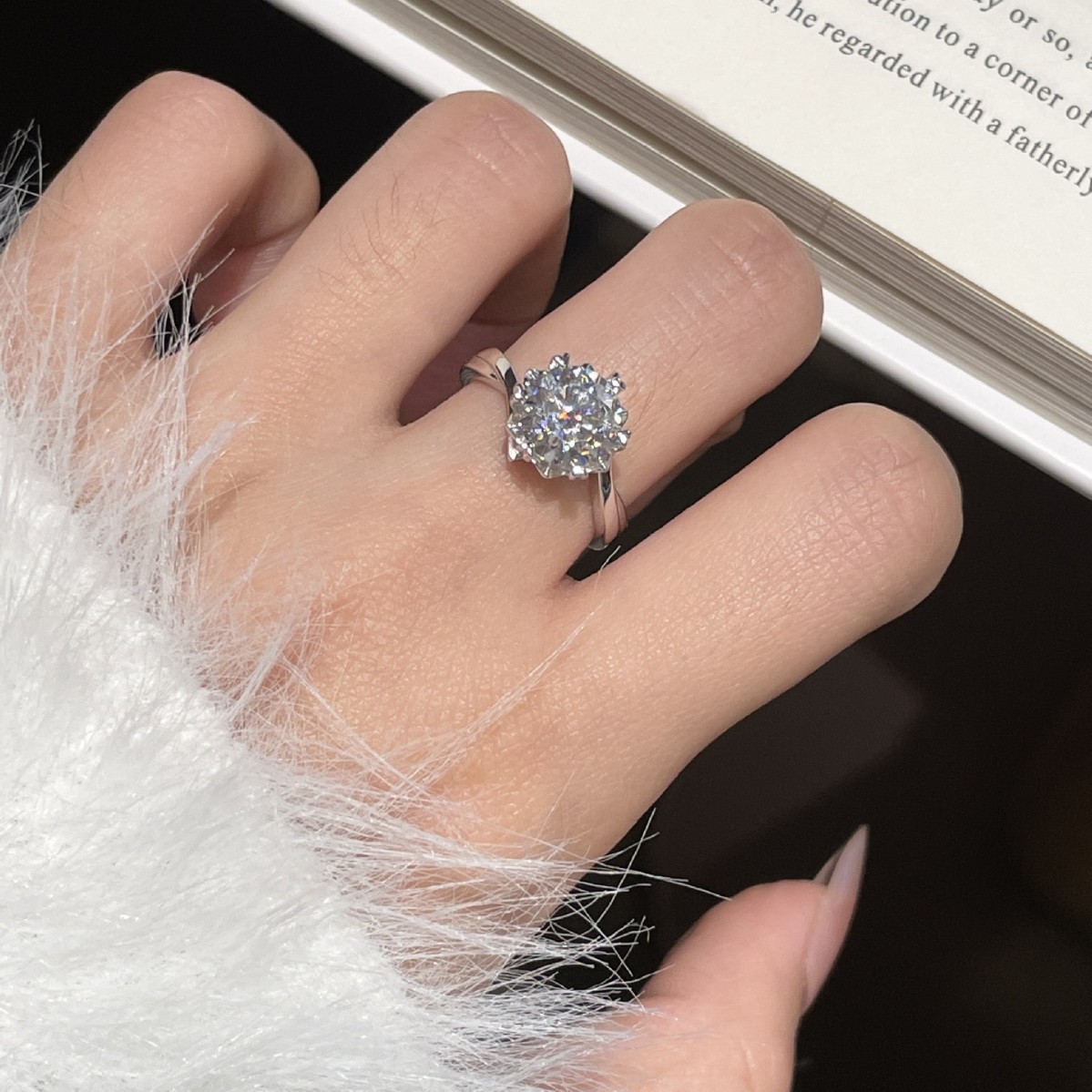 S925 Sterling Silver Snowflake Moissanite Ring
