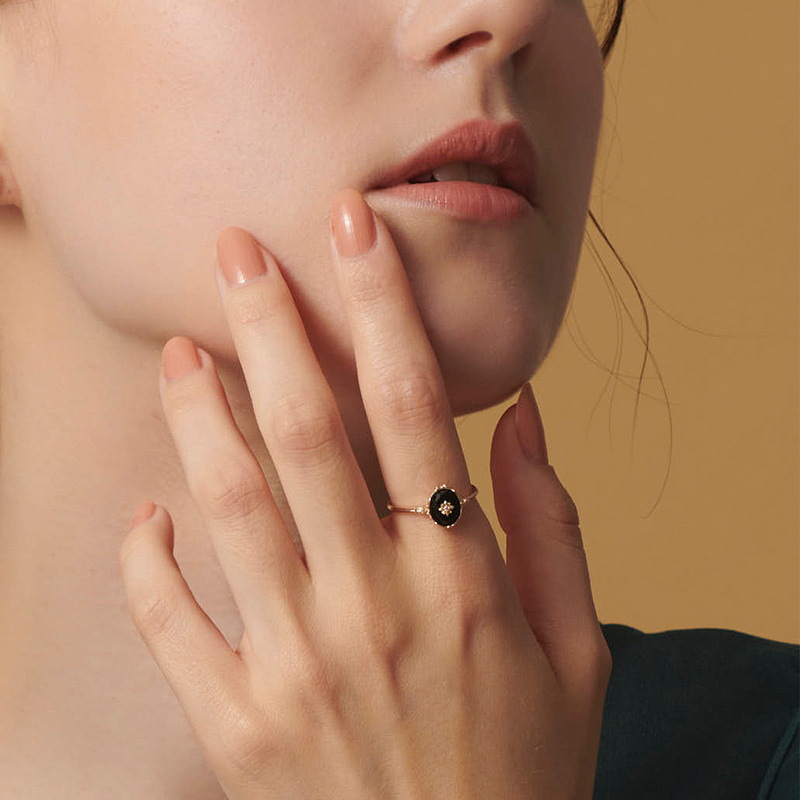 S925 Sterling Silver Gold-Plated Black Onyx Ring