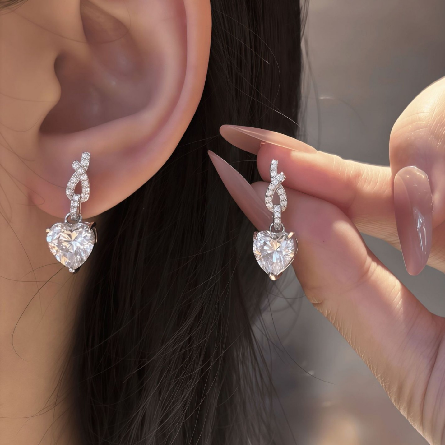 S925 Sterling Silver Moissanite Heart-Shaped Drop Earrings