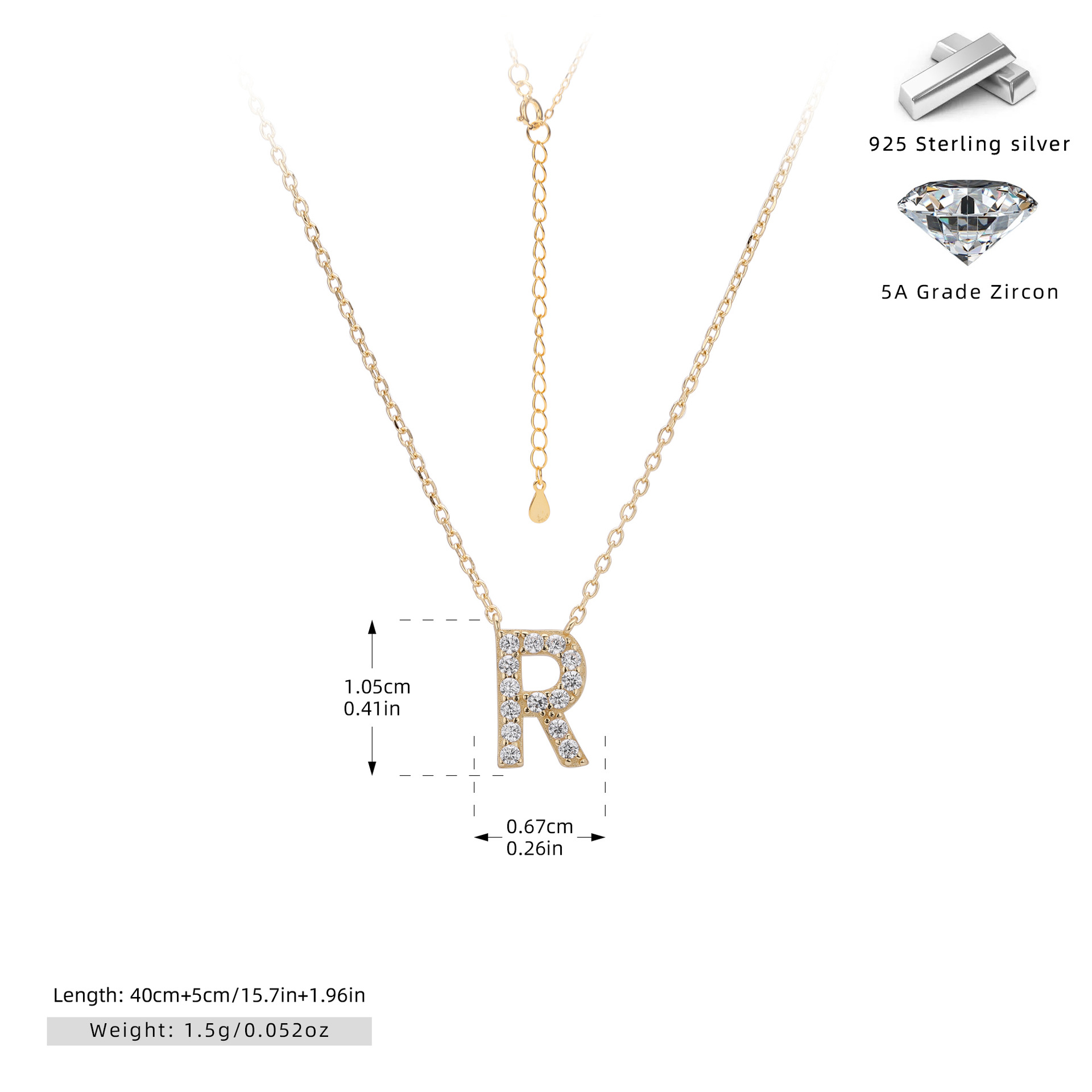 S925 Sterling Silver Simple Diamond Necklace with English Letters