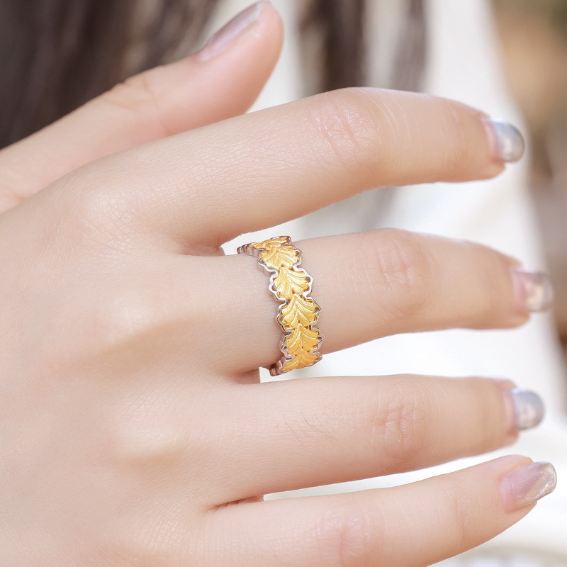 S925 Sterling Silver Gold-Plated Ginkgo Leaf Irregular Ring