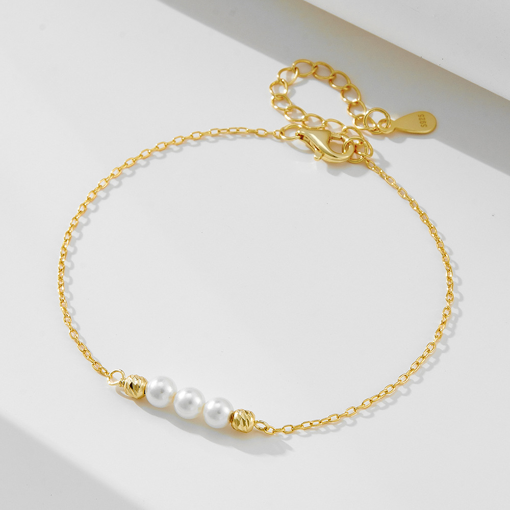 S925 Sterling Silver Beads Pearl Bracelet