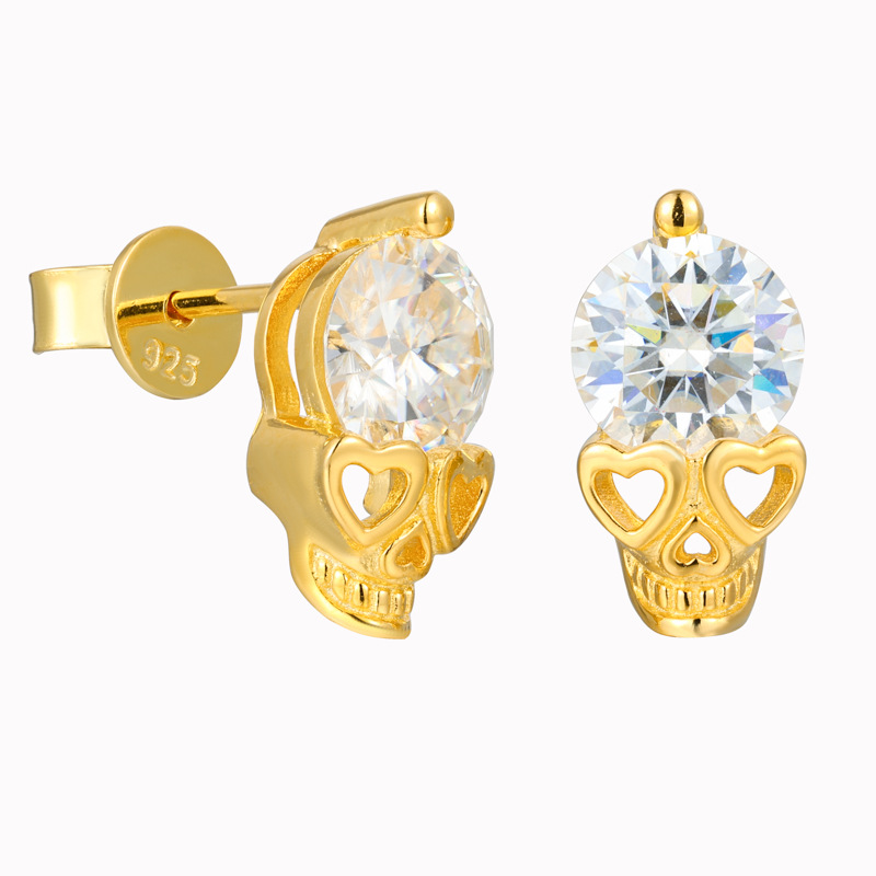 S925 Sterling Silver Halloween Skull Moissanite Stud Earrings