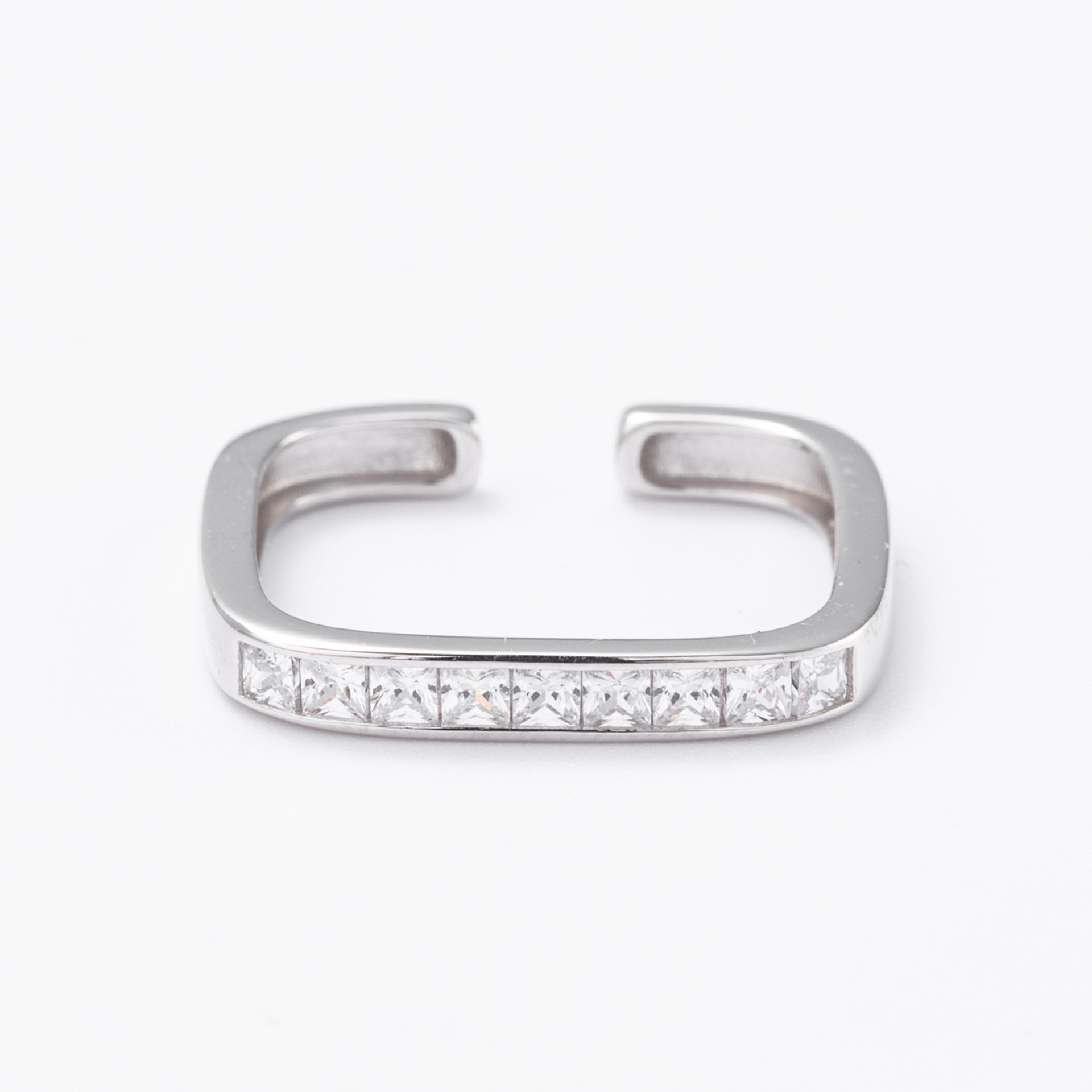 S925 sterling silver exquisite open ring set with square zircon stones