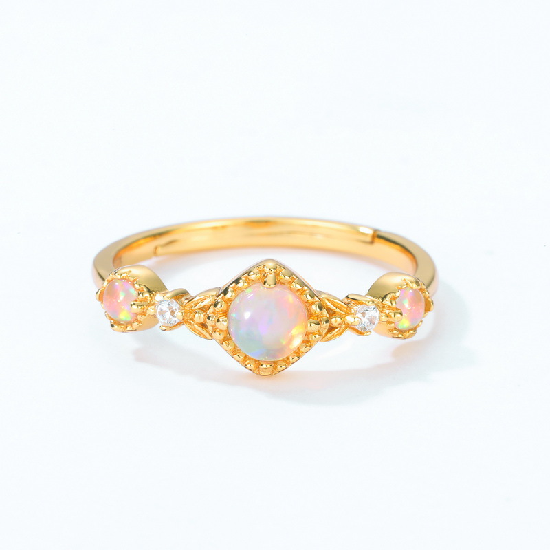 S925 Sterling Silver Gold-Plated Artificial Opal Ring