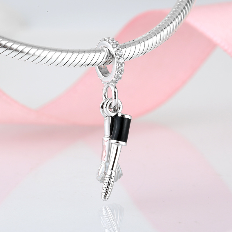 S925 Sterling Silver Makeup Brush Mascara Brush Inlaid Zircon Pendant 