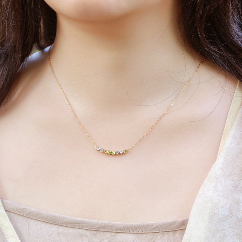 S925 Sterling Silver Gold-Plated Natural Colored Gems Olivine Necklace