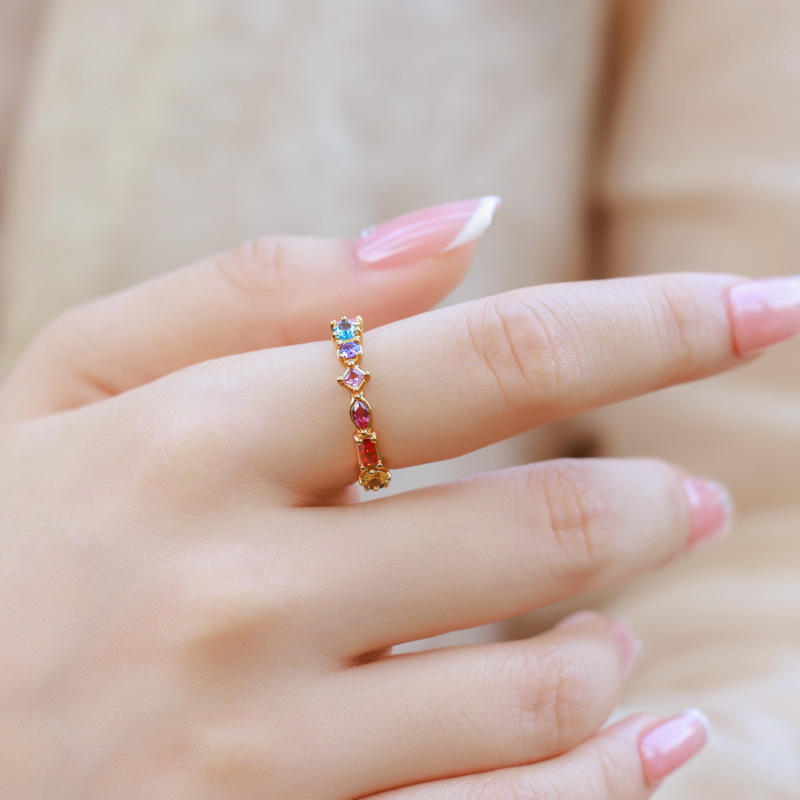 S925 Sterling Silver Gold-Plated Colored Zircon Ring