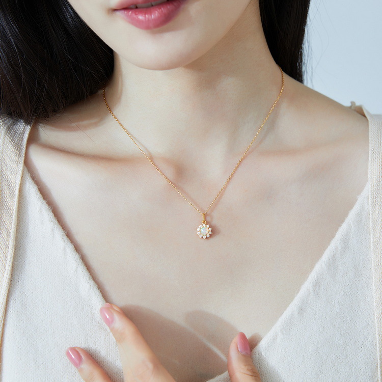 S925 Sterling Silver Sun Zircon Necklace Inlaid with Opal