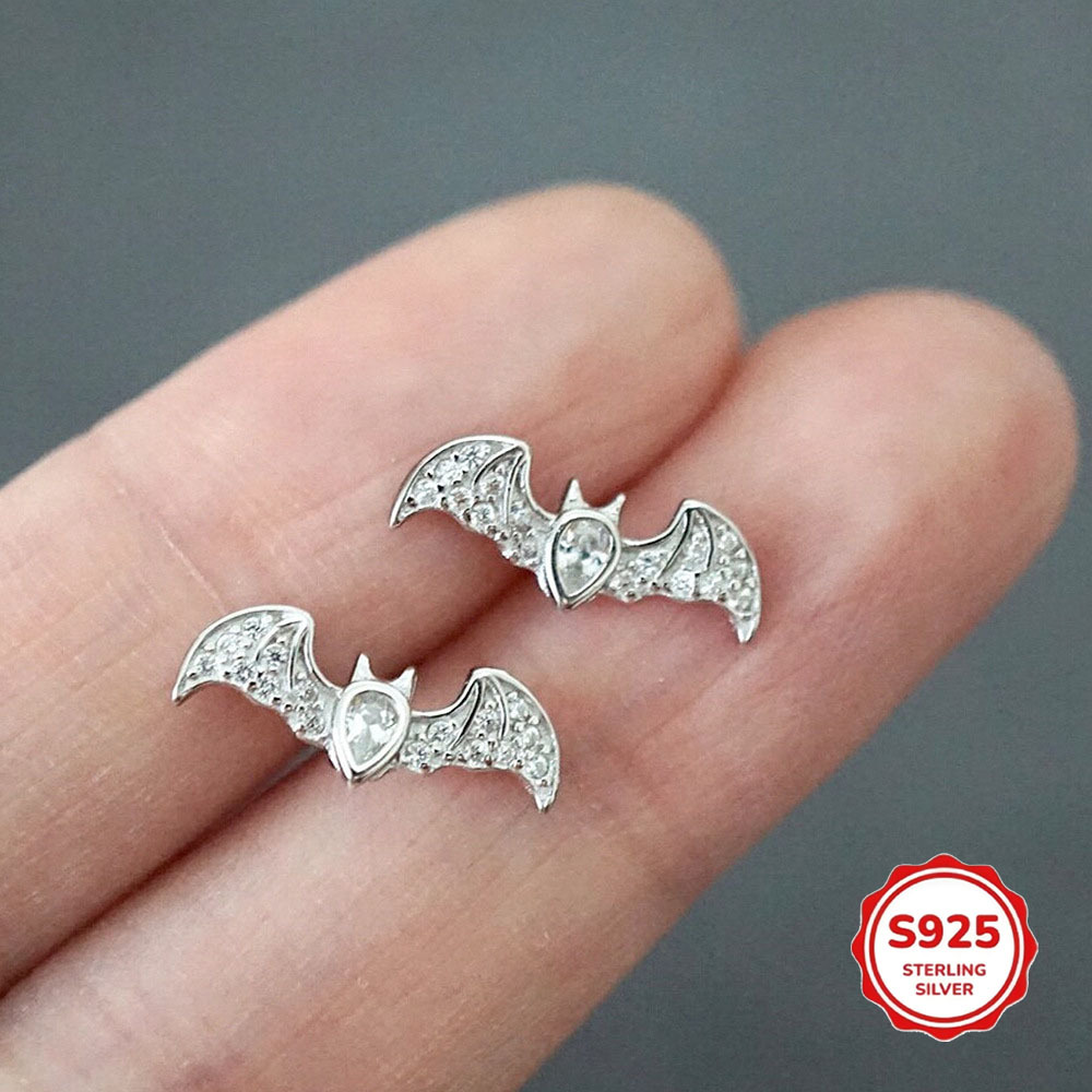 S925 Sterling Silver Halloween Bat Stud Earrings