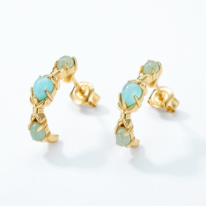 S925 sterling silver gold-plated amazonite C-shaped earrings