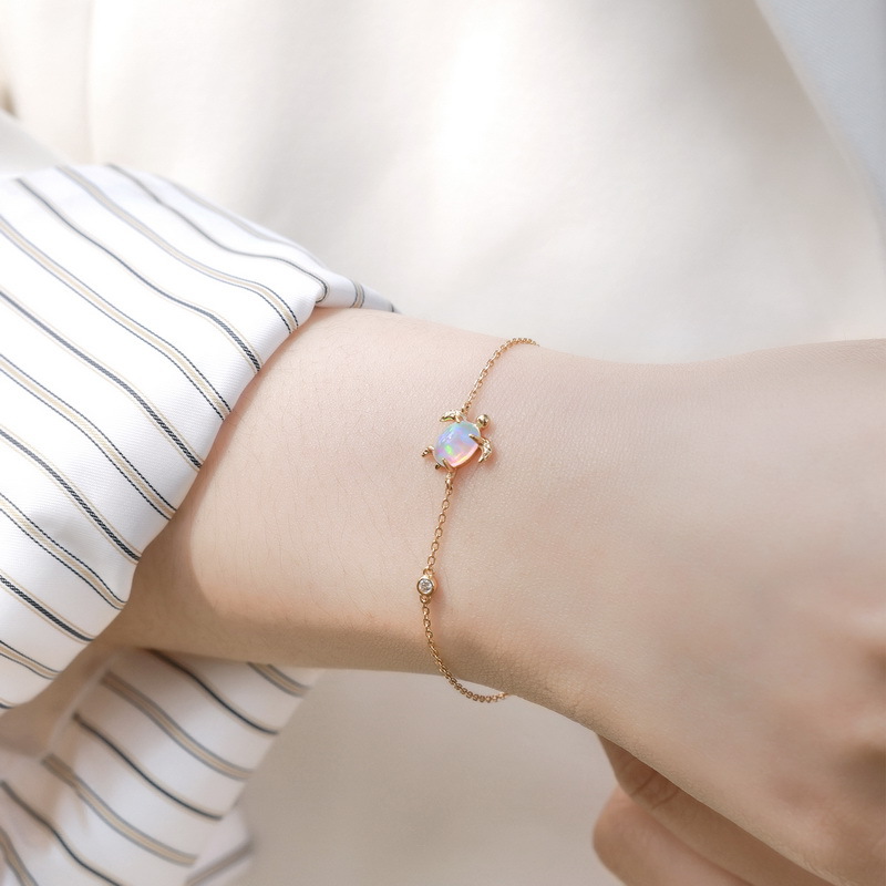 S925 Sterling Silver Gold-Plated Turtle Opal Bracelet