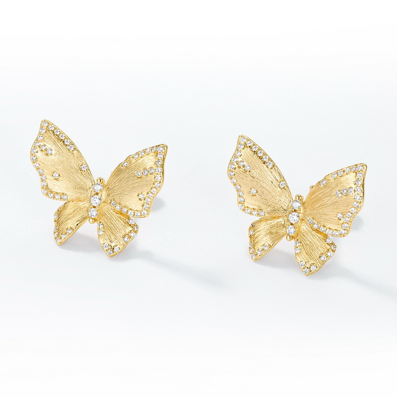S925 Sterling Silver Gold-Plated Butterfly Zircon Earrings