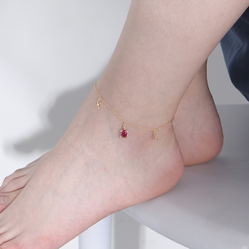 S925 Sterling Silver Sea Turtle Starfish Pendant Anklet