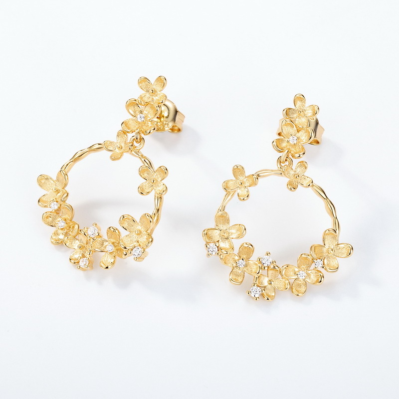 S925 Sterling Silver Gold-Plated Osmanthus Zircon Earrings