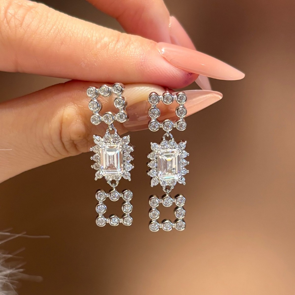 S925 Sterling Silver Square Moissanite Earrings