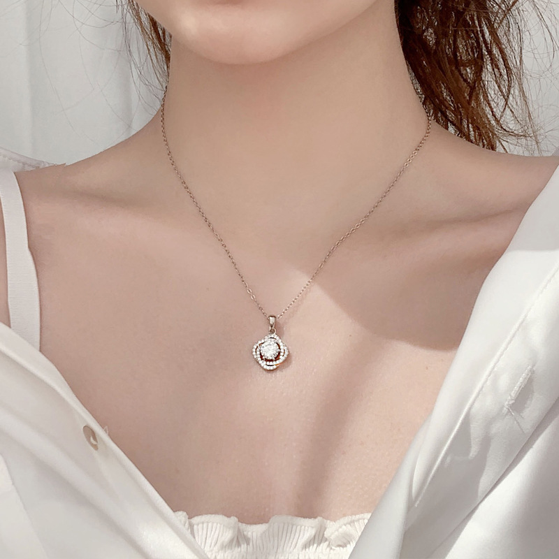 S925 sterling silver Moissanite Rose Flower Pendant Necklace