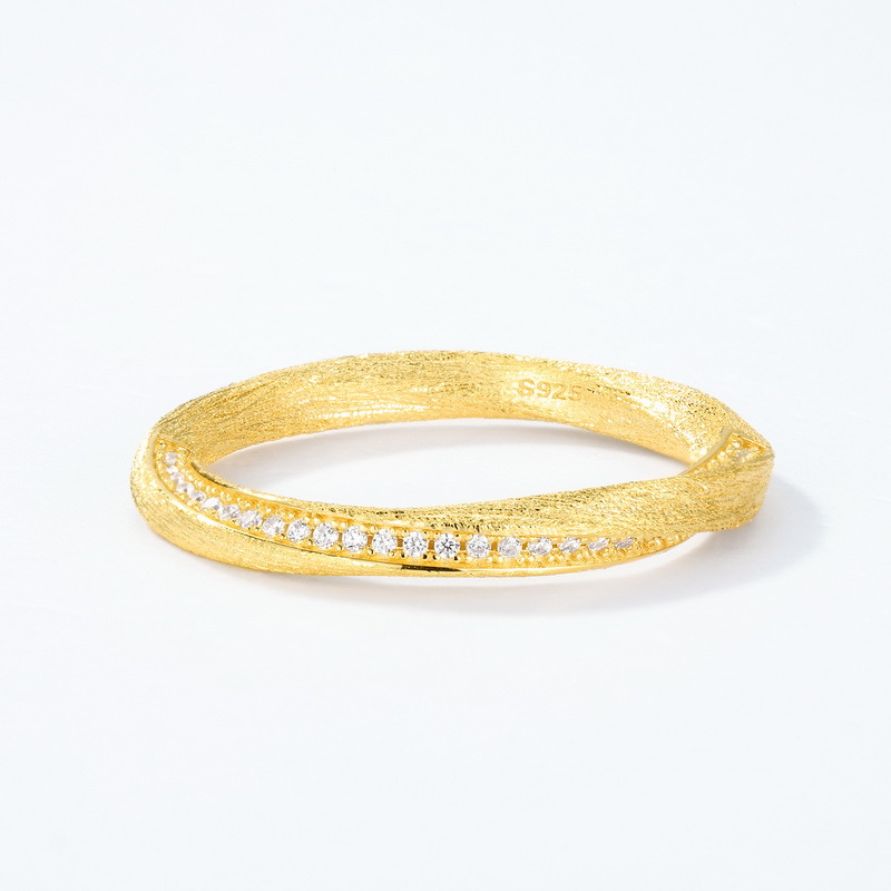 S925 Sterling Silver Gold Plated Twist Zircon Ring