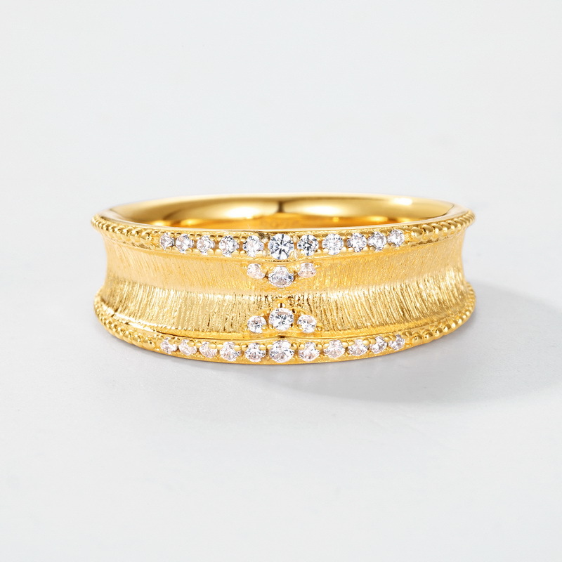 S925 Sterling Silver Gold-Plated Bohemian Vintage Style Zircon Ring