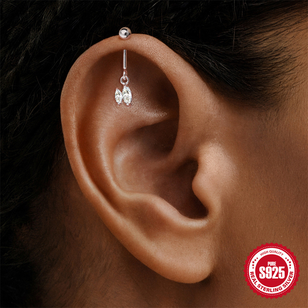 S925 Sterling Silver Bow Moissanite Flat-Back Threaded Cartilage Stud