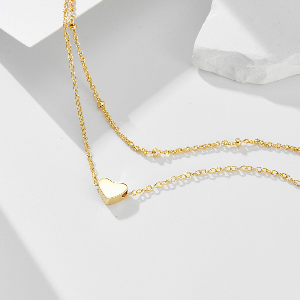 S925 Sterling Silver Double-Layer Chain Heart-Shaped Pendant Anklet