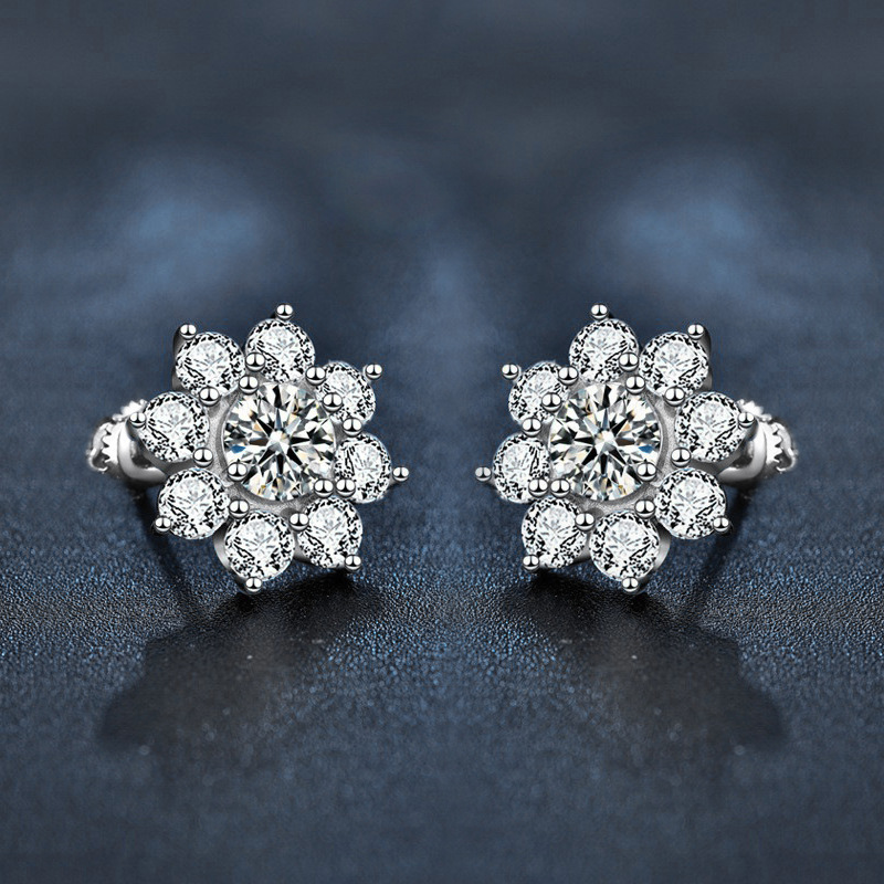 S925 Sterling Silver Moissanite Sunflower Earrings