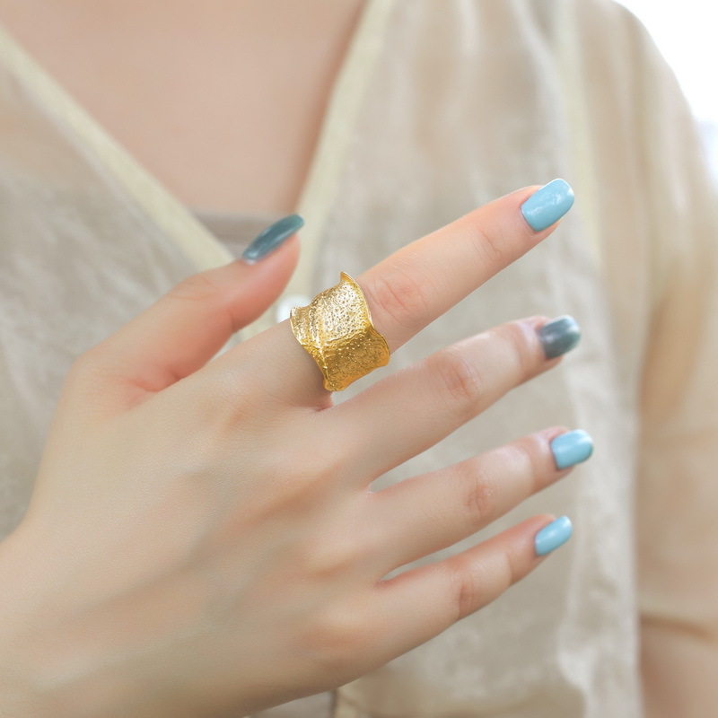 S925 Sterling Silver Gold Plated Brushed Pleated Ring