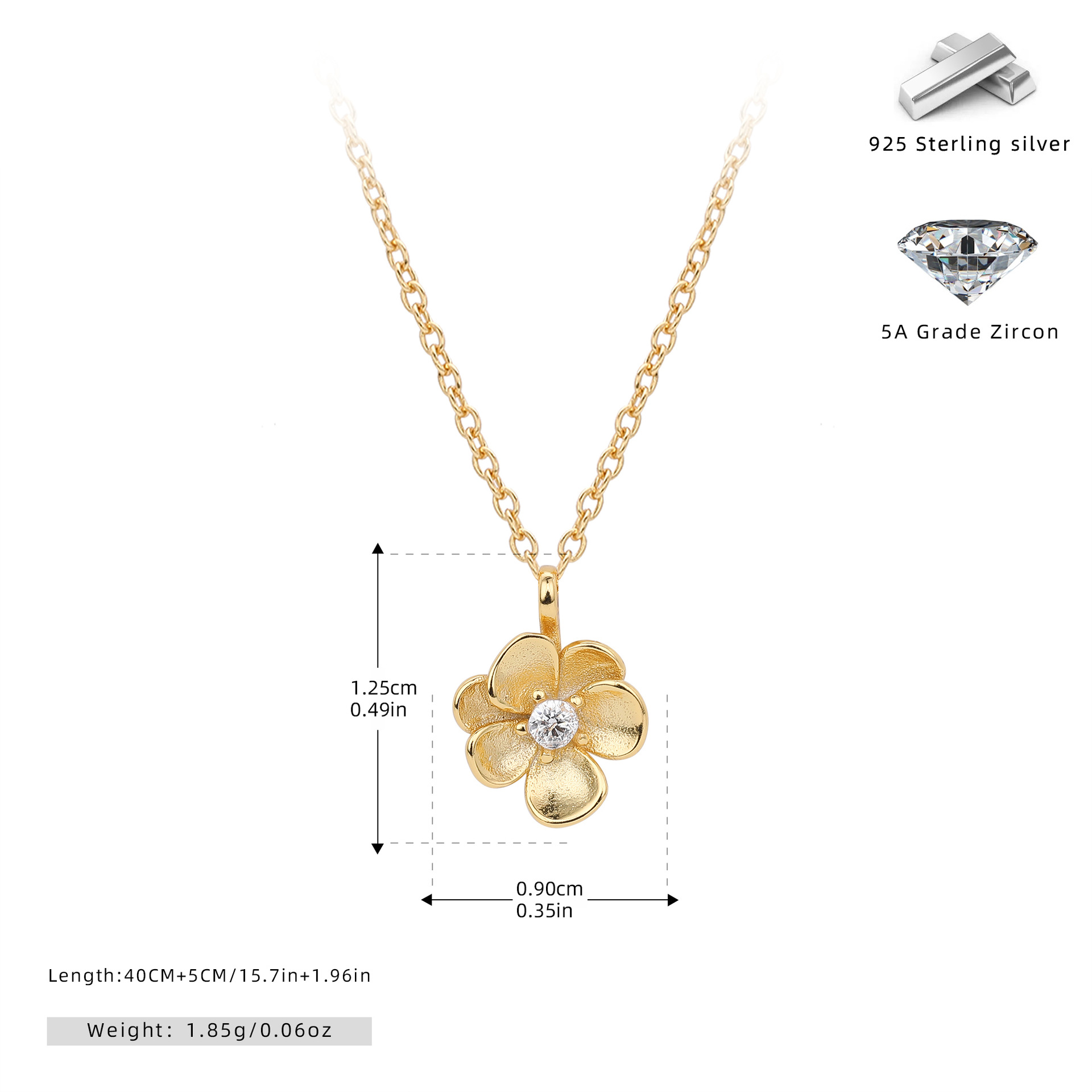 S925 Sterling Silver Flower Necklace