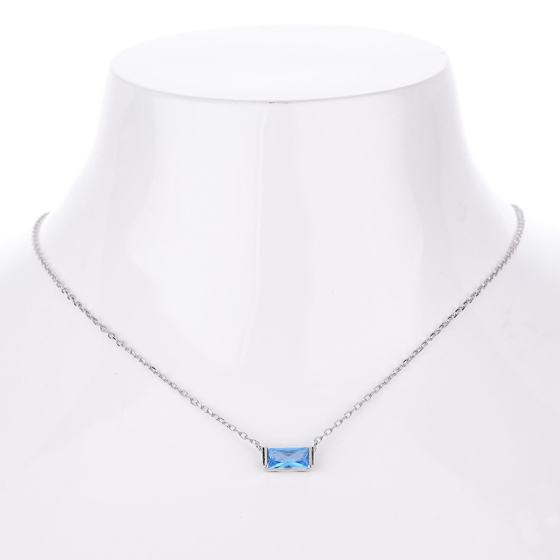 Rectangular colored zircon s925 sterling silver December birthstone collar necklace