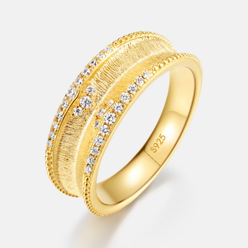 S925 Sterling Silver Gold-Plated Bohemian Vintage Style Zircon Ring